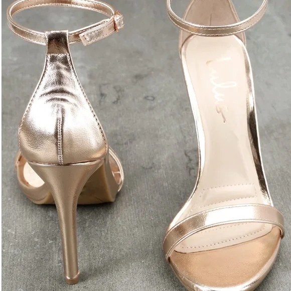 Lulu’s Loveliness Rose Gold Ankle Strap Heels - Size 8 - Picture 8 of 9